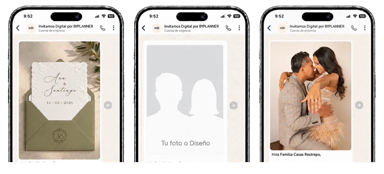 La invitación llega por WhatsApp con la foto de la pareja o el diseño de la boda